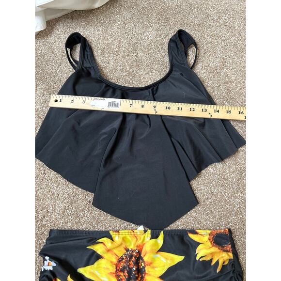 2 piece bikini high waisted bottom ruffle top sunflower bottom SZ M modest swim - Picture 7 of 7